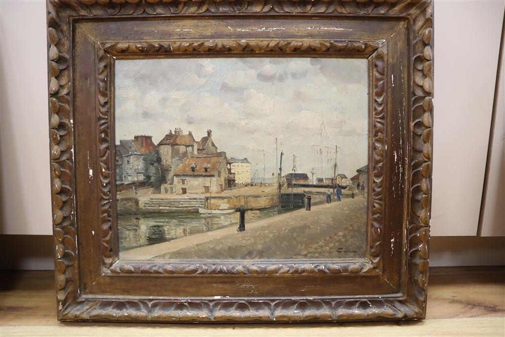 Edmond Ceria (1884-1955), oil on canvas, Honfleur, signed, Leicester Galleries labels verso, 32 x 40cm